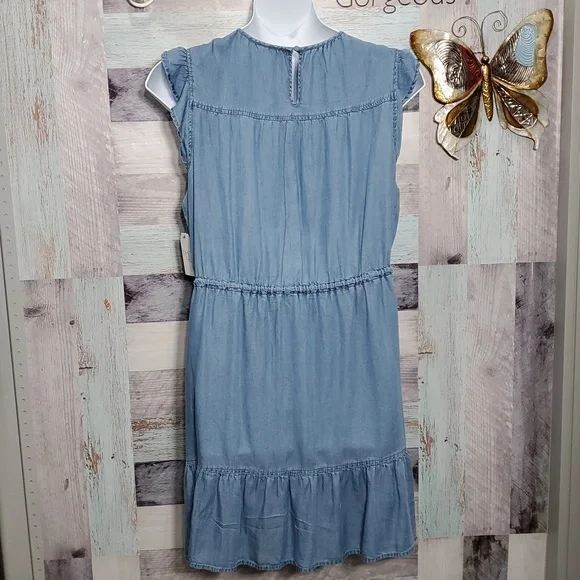 Time and Tru Sz XL 16-18 Chambray Woven Flutter Sleeve Dress New 925 - Picture 7 of 9